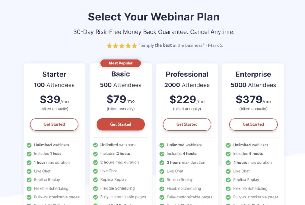 WebinarJam pricing plans