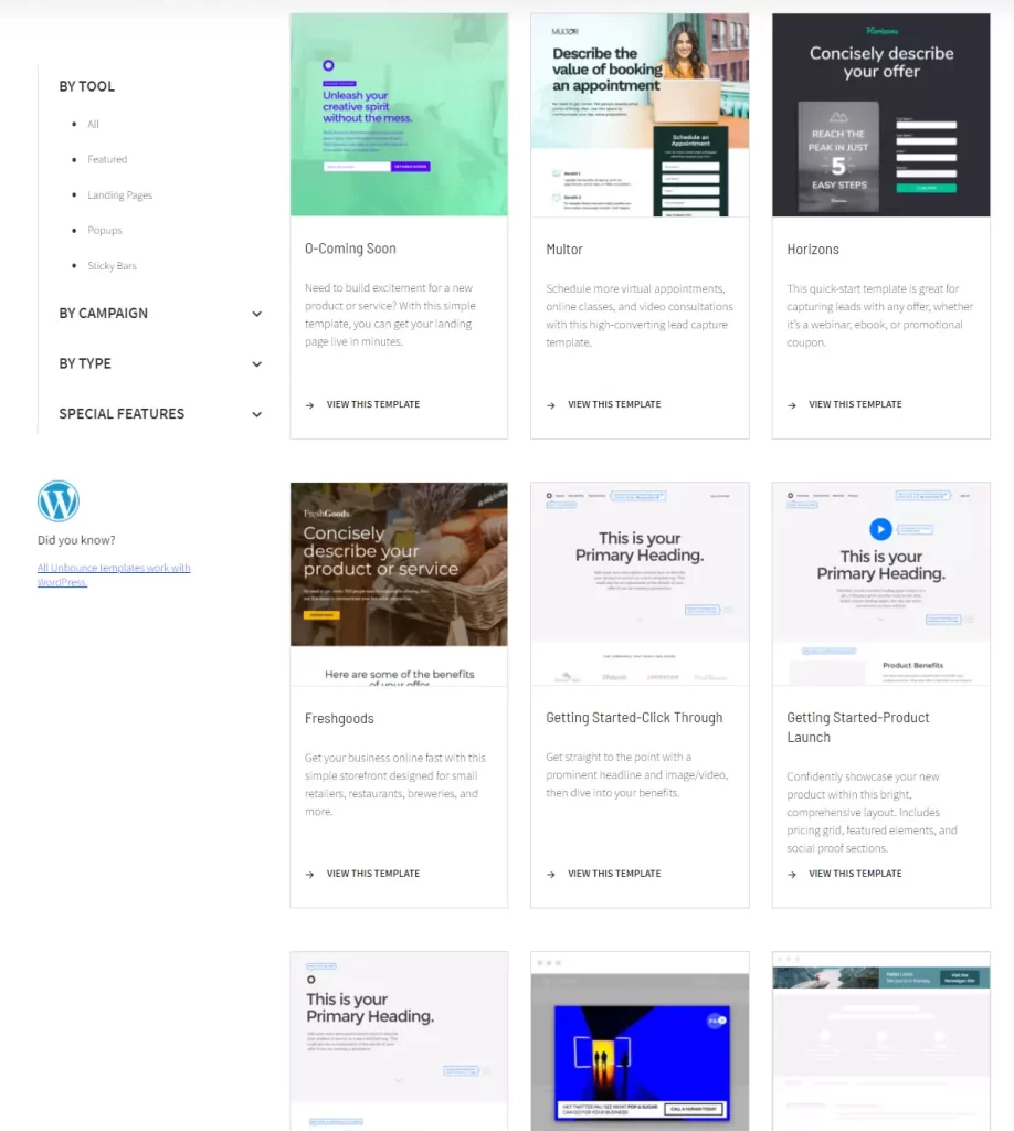 Unbounce templates