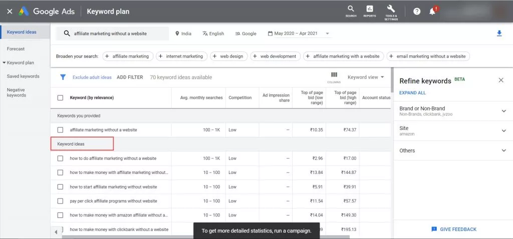 Google keyword planner