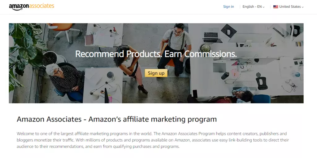 Open the Amazon Associates page