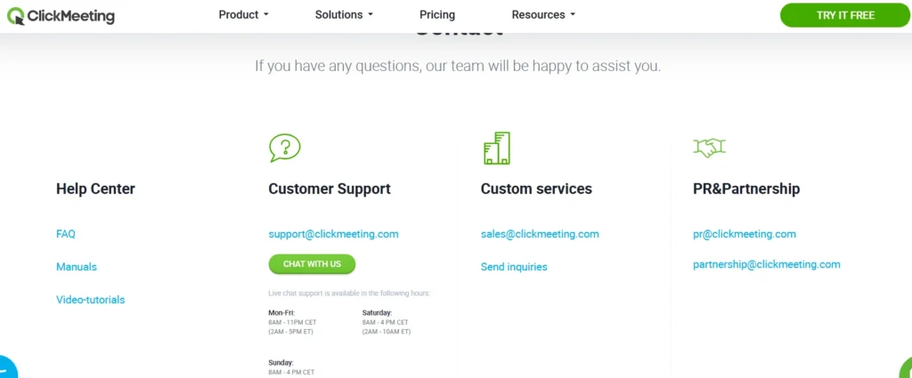 Clickmeeting Customer support 