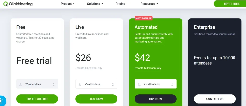 Clickmeeting Pricing 