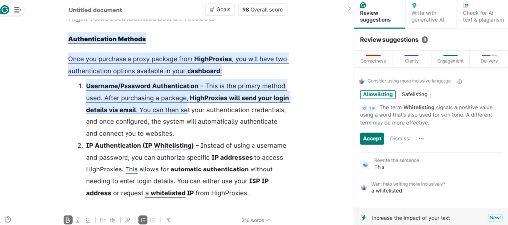 Grammarly suggestions 