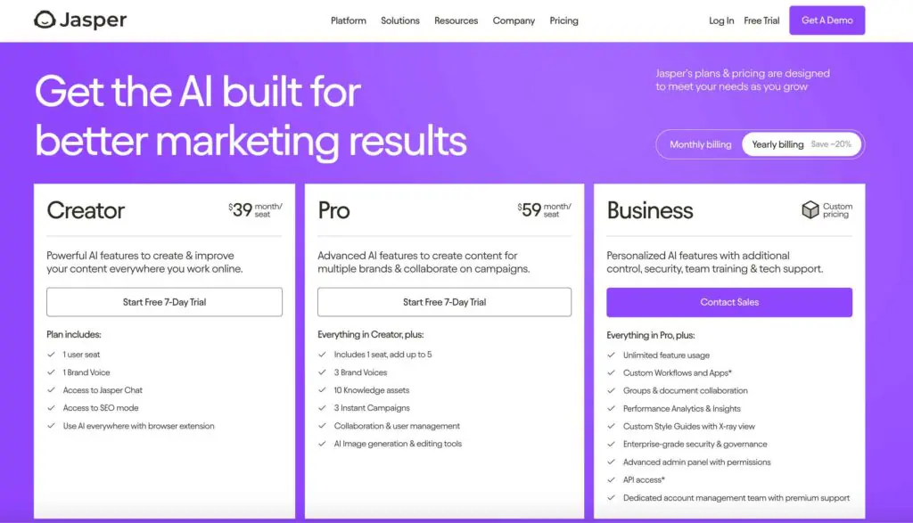Jasper AI Pricing Plans