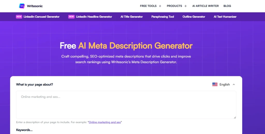 writesonic meta description generator 