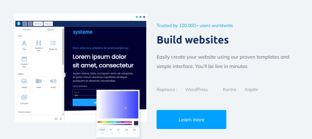 Build websites in systeme.io 