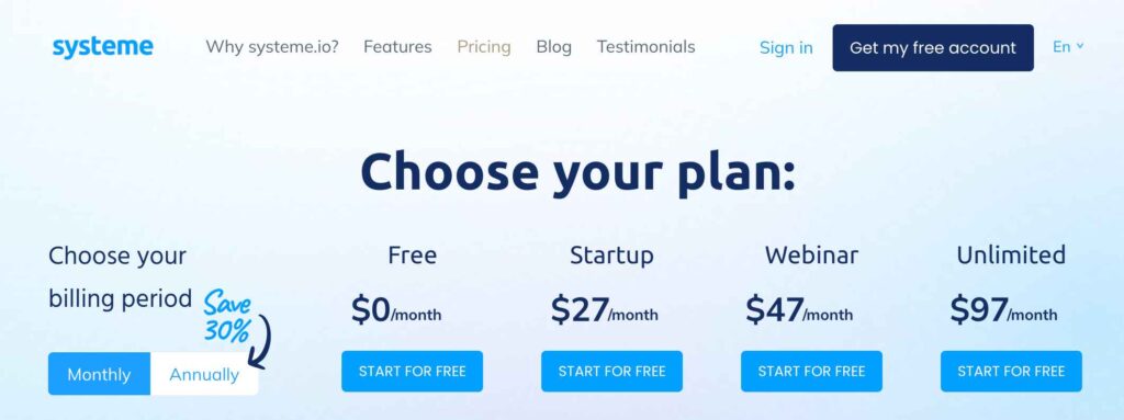 Systeme.io Pricing Plans