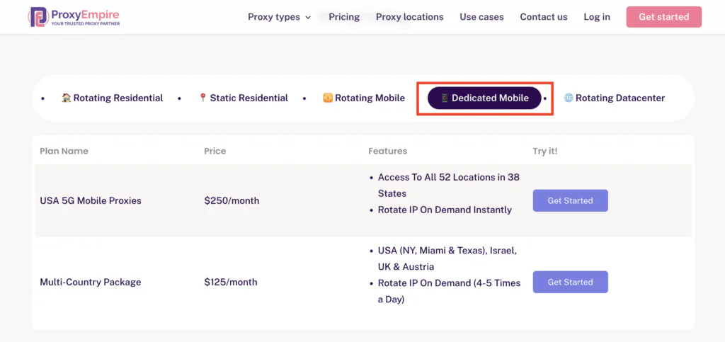 Proxy Empire- Dedicated Mobile Proxies Pricing