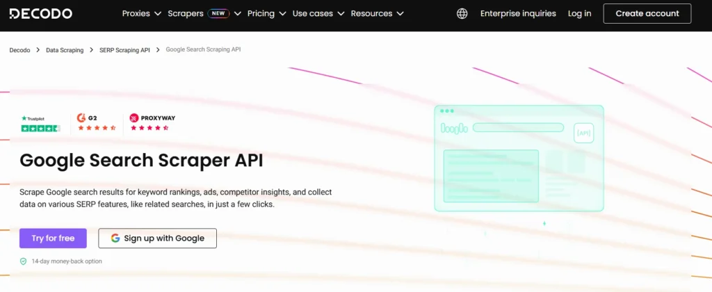 Decodo Google search scraper API 