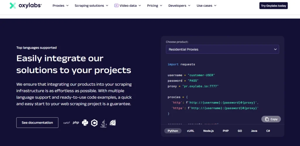 Oxylabs features 