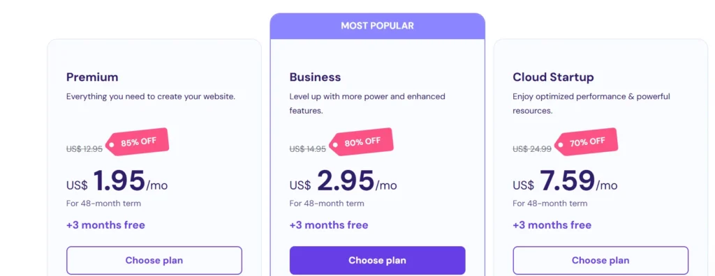 Hostinger Pricing Plans 
