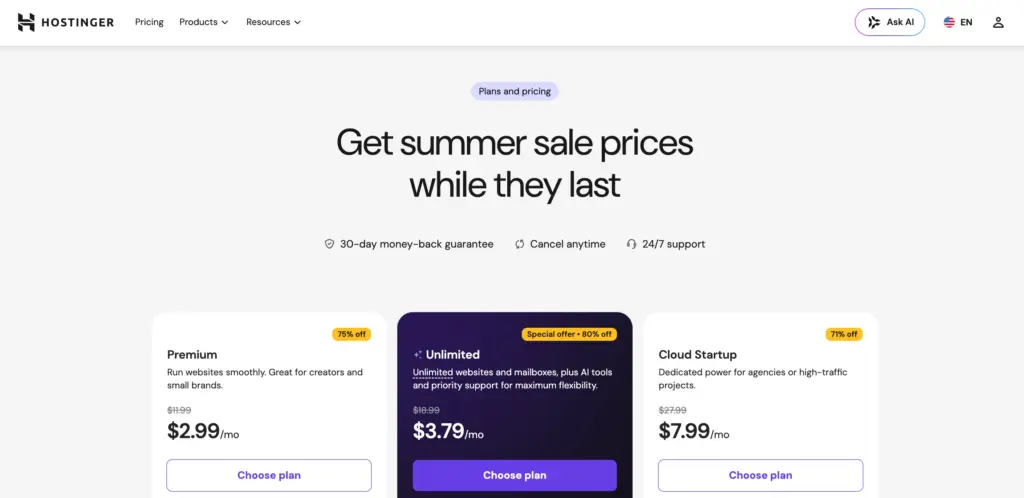 Hostinger Pricing Plans