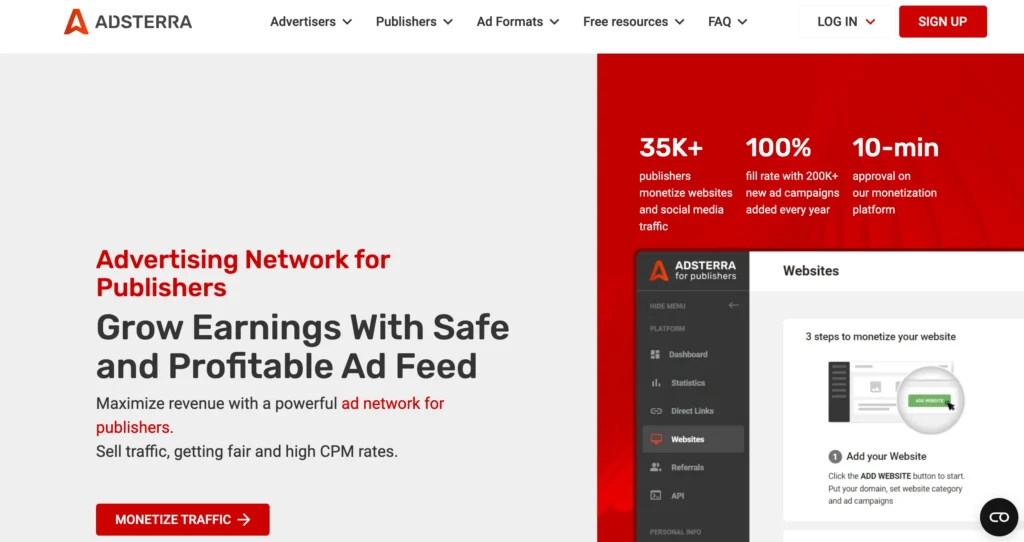 Adsterra Best Ad network For Publishers 