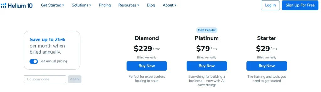 Helium 10 latest pricing 