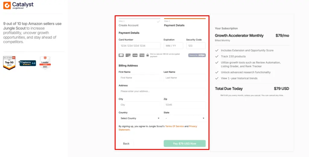 Jungle Scout Catalyst Plan Payment Detail