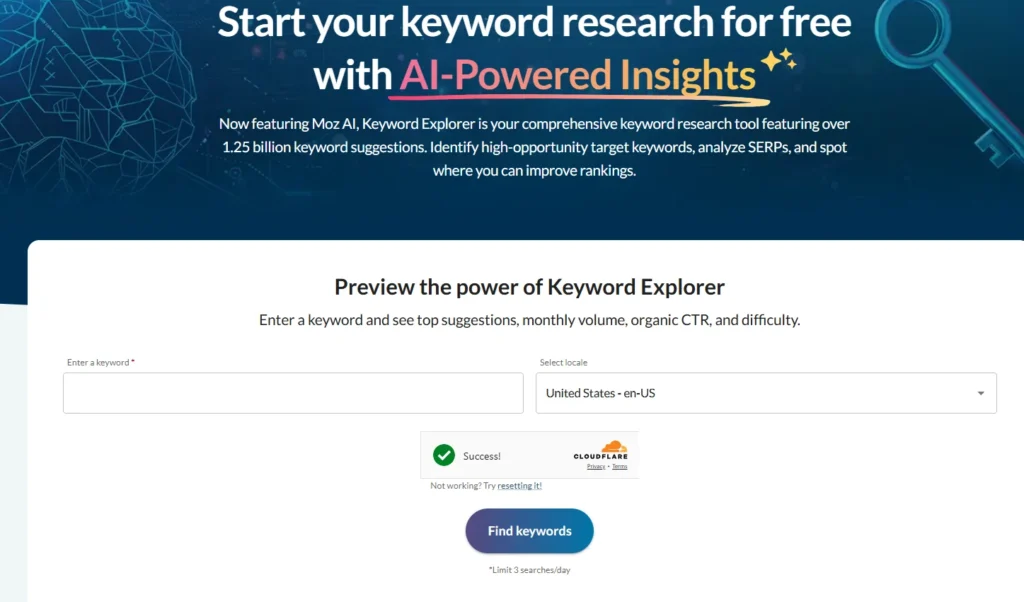 Moz keyword explorer