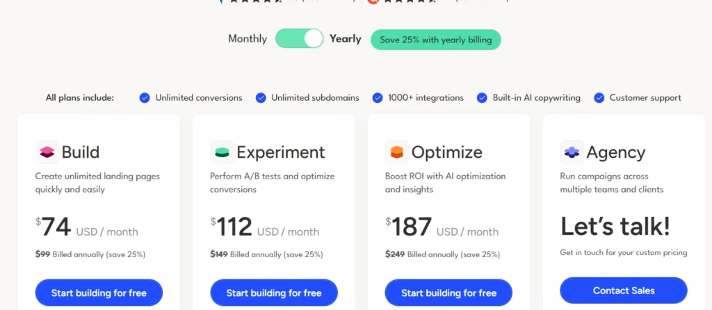 Unbounce regular Pricing Plans 