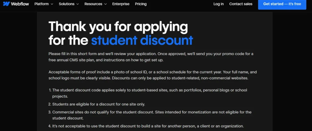 webflow student discount 