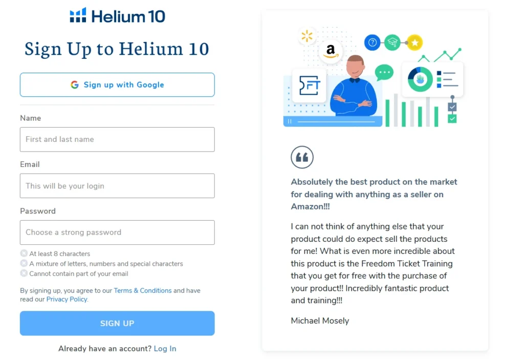 Signup process helium 10 