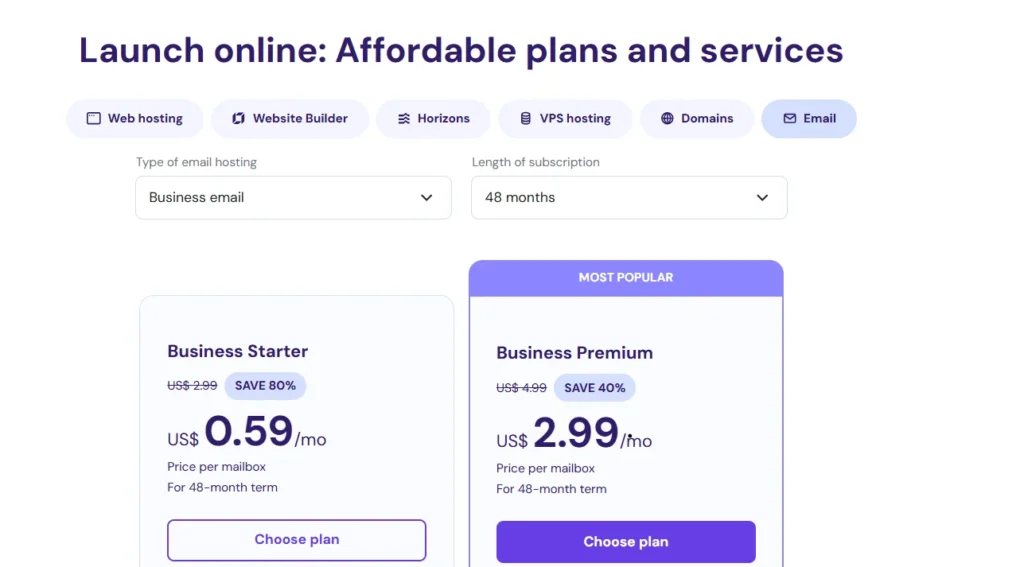 Hostinger Pricing Plans 