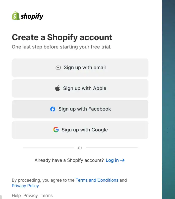 Shopify Signup 