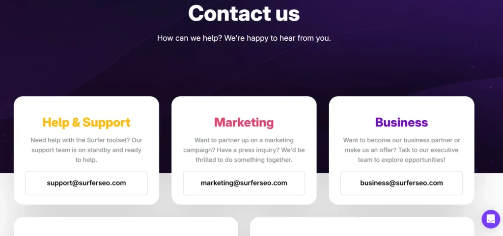 Surfer seo customer support 