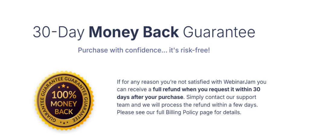 Webinarjam Money back guarantee