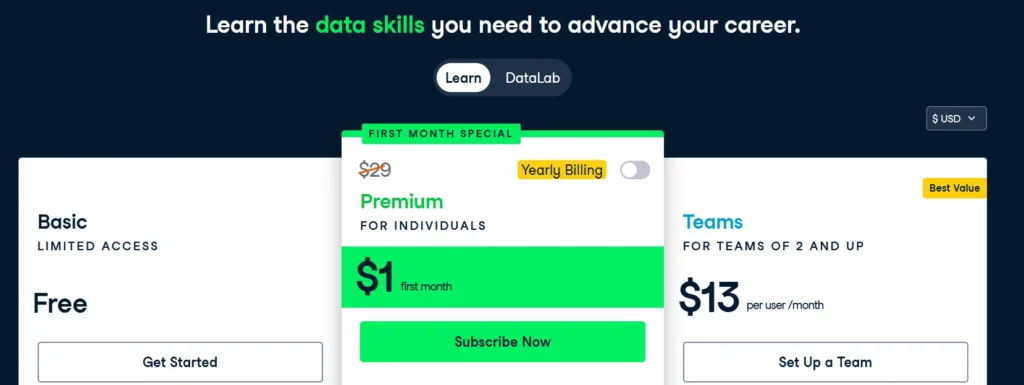 Datacamp pricing Plans 