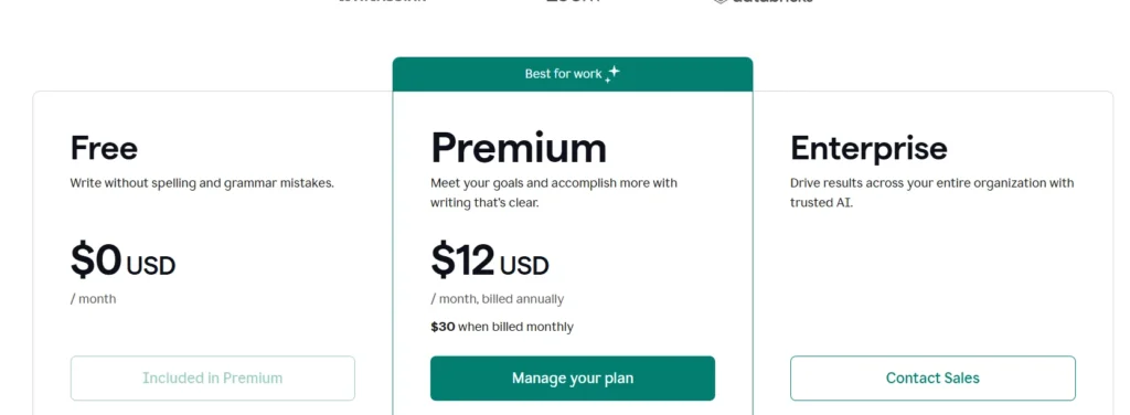 Grammarly Pricing Plans 
