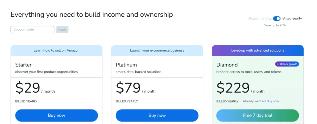 Helium 10 Pricing Plans 