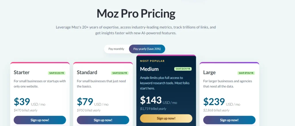 Moz Pricing Plans 