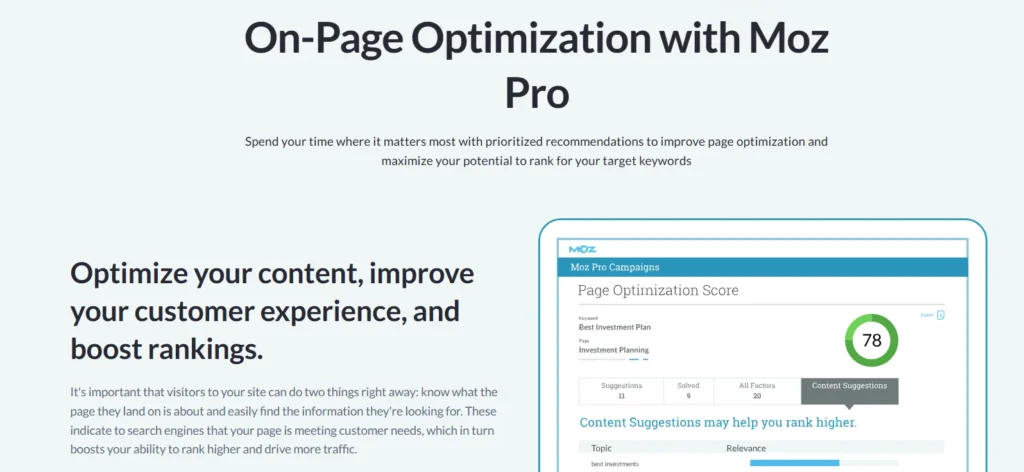 Moz Pro On page optimization 