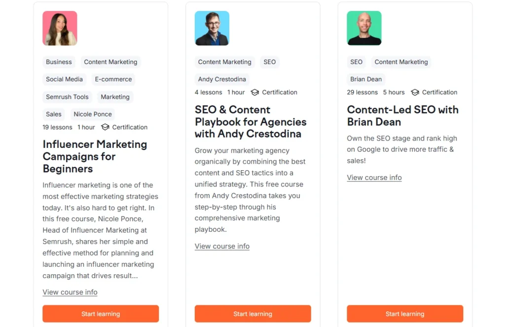 Semrush Academy Content Marketing Courses 