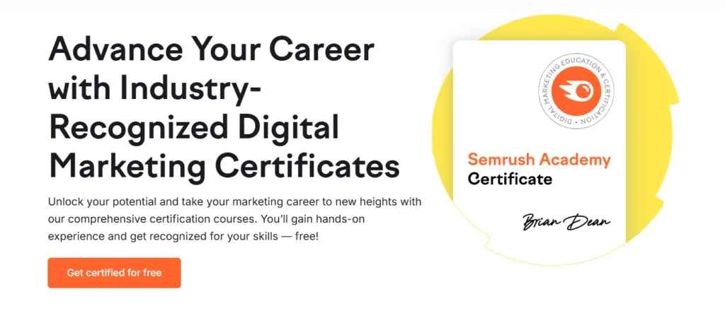 Semrush Academy certificate 