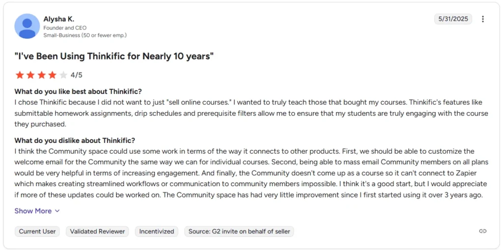 Thinkific Customer reviews 