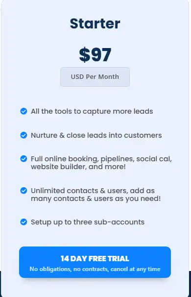 Gohighlevel Pricing Starter Plan 