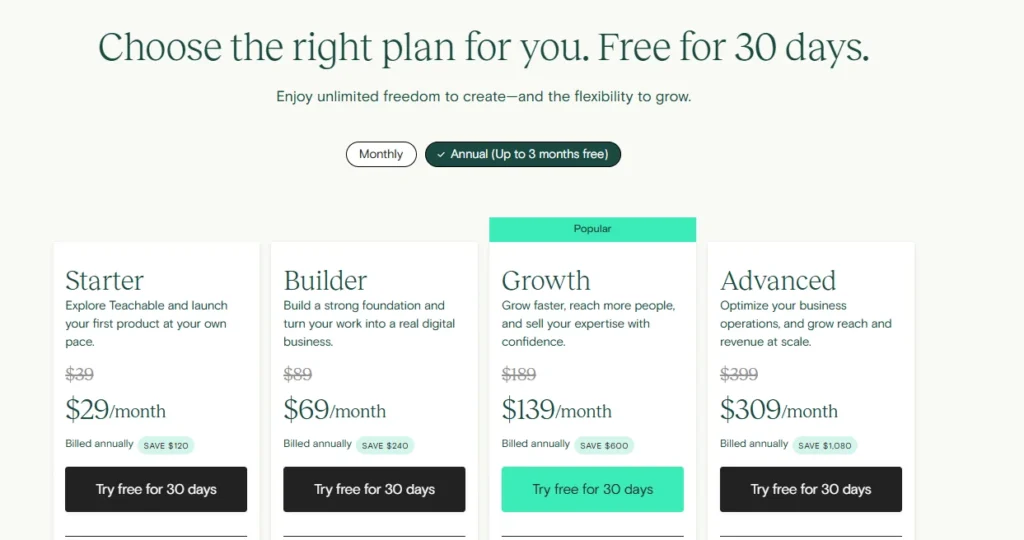 Teachable Pricing Plans 