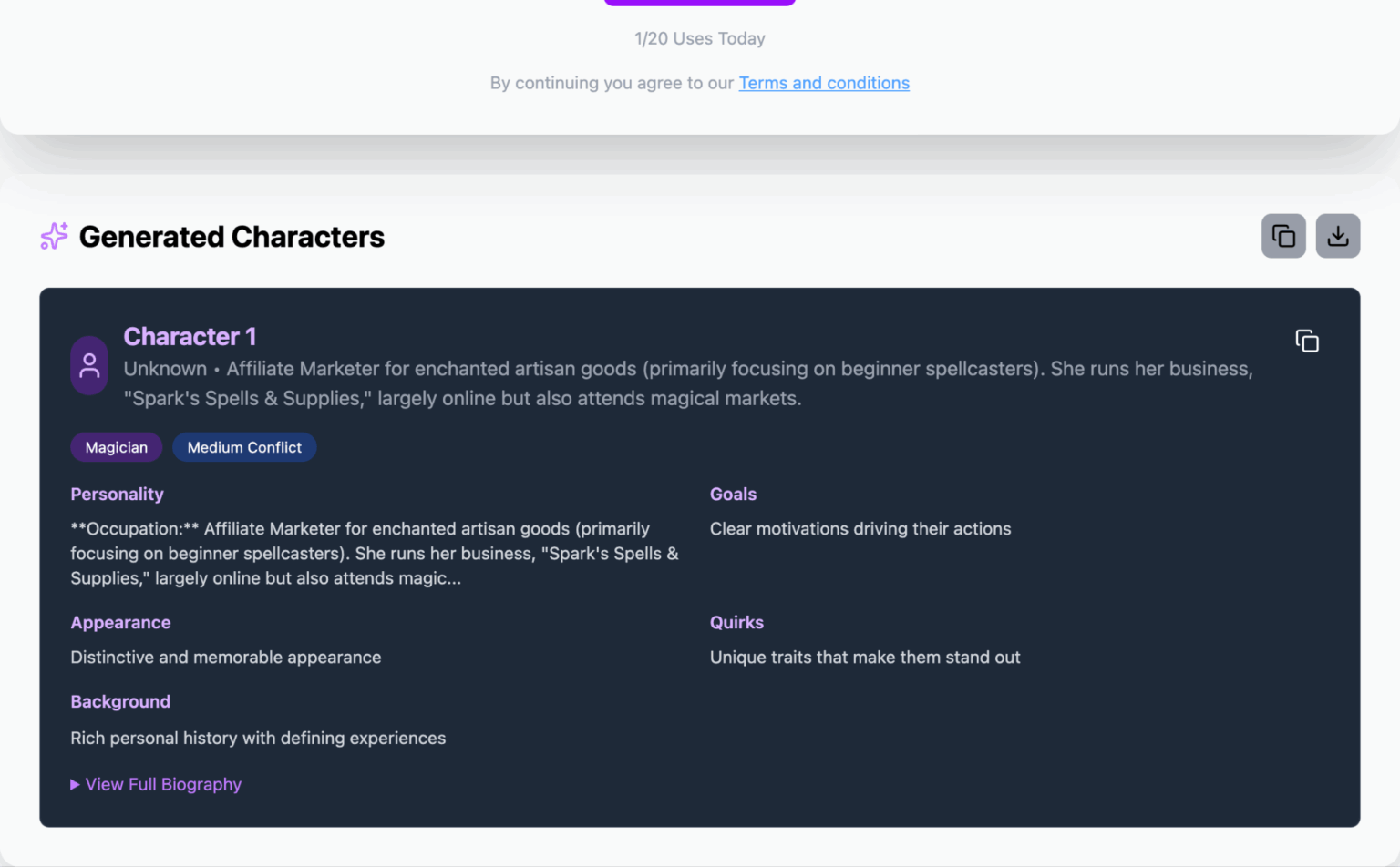 Fun Character Bio Character Bio Generator