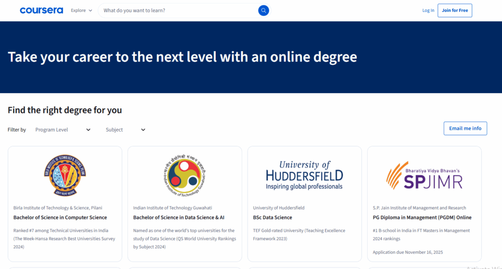 coursera Online Degrees pricing