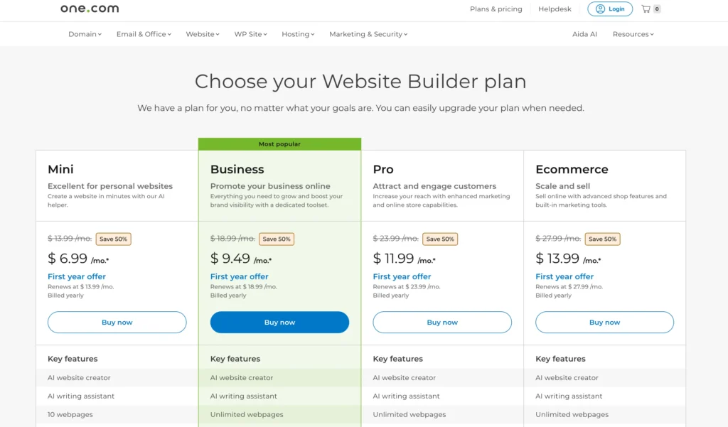 Website Builder Pricing