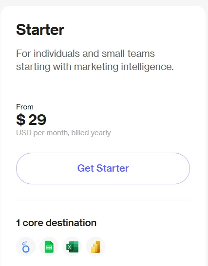 Supermetrics Starter Pricing 