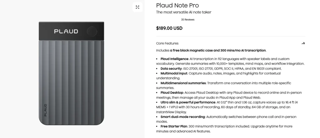 Plaud.ai Pricing Note Pro