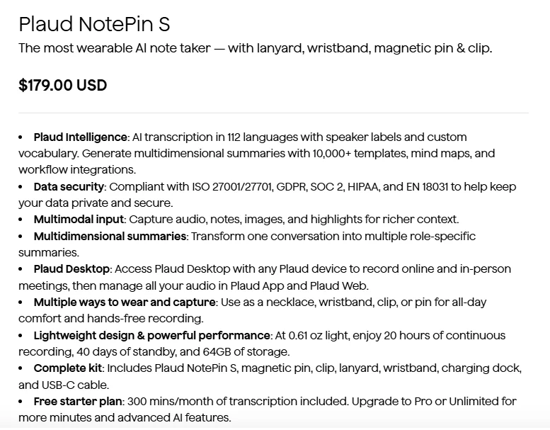 Plaud Notepin s Pricing