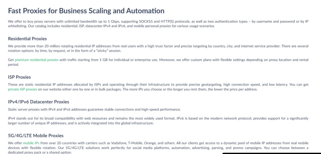 Proxy seller Key Features