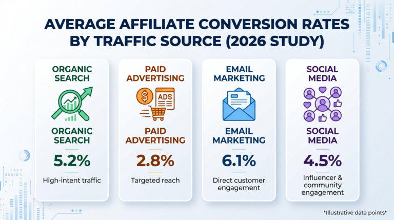 Average Affiliate Conversion Rates by Traffic Source: Organic vs. Paid vs. Email vs. Social (2026 Study)