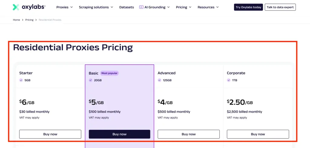 Select your Oxylabs plan