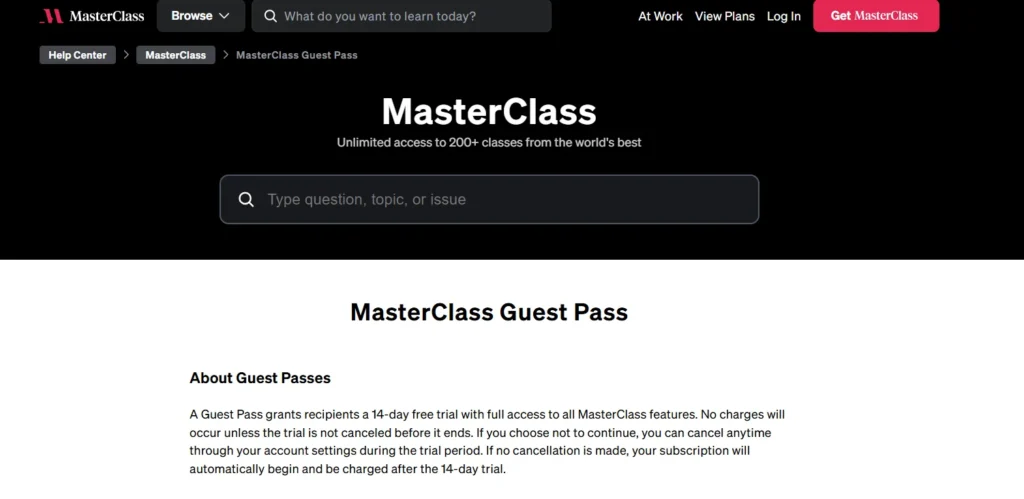 Masterclass guest Pass