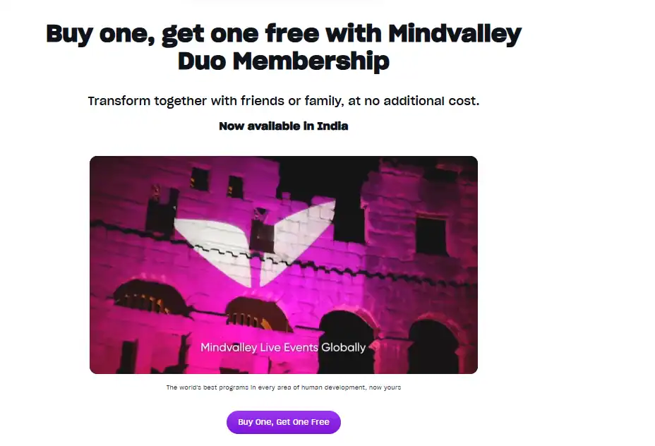 Mindvalley Buy one get one deal