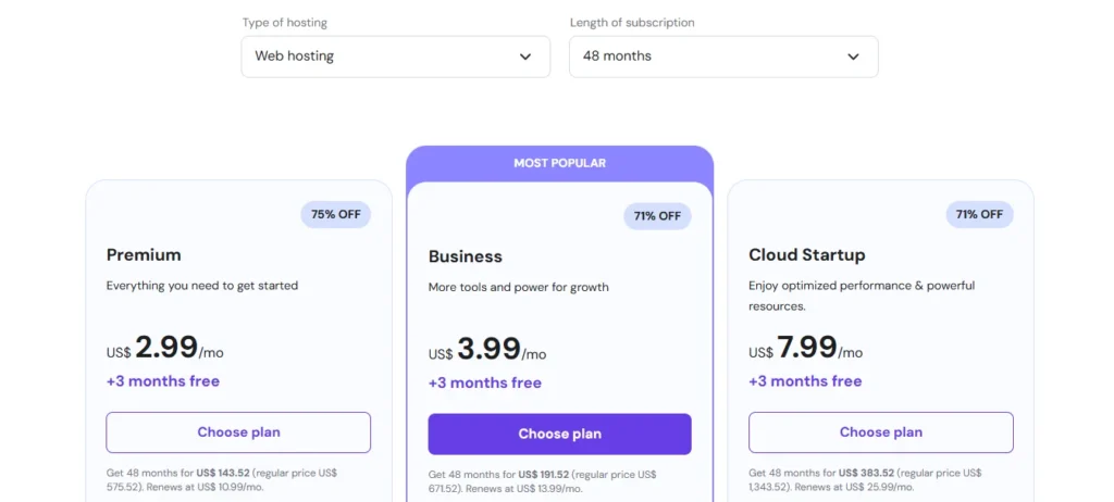 Hostinger web hosting Pricing