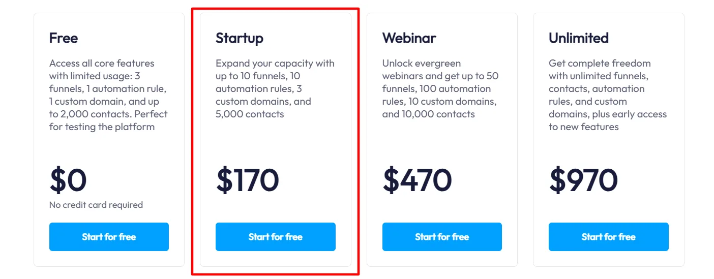 systeme.io startup plan